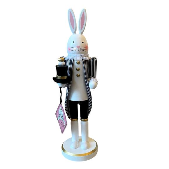 Tophat & Tail Wooden Bunny Rabbit Nutcrackers 14in Black White Set of 2 NEW - Picture 11 of 16